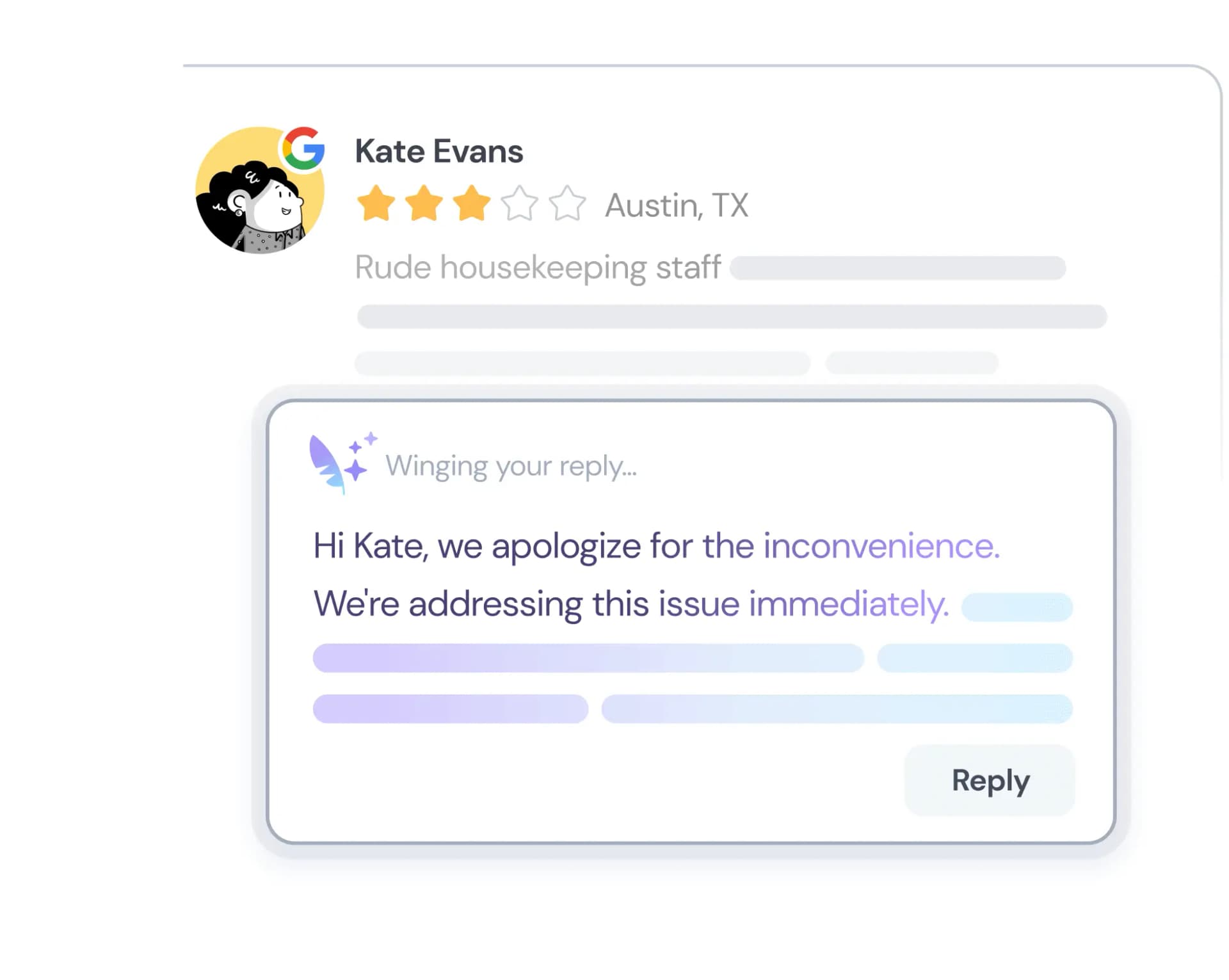 Craft personalized <br aria-hidden class="max-2xl:hidden"> replies with AI